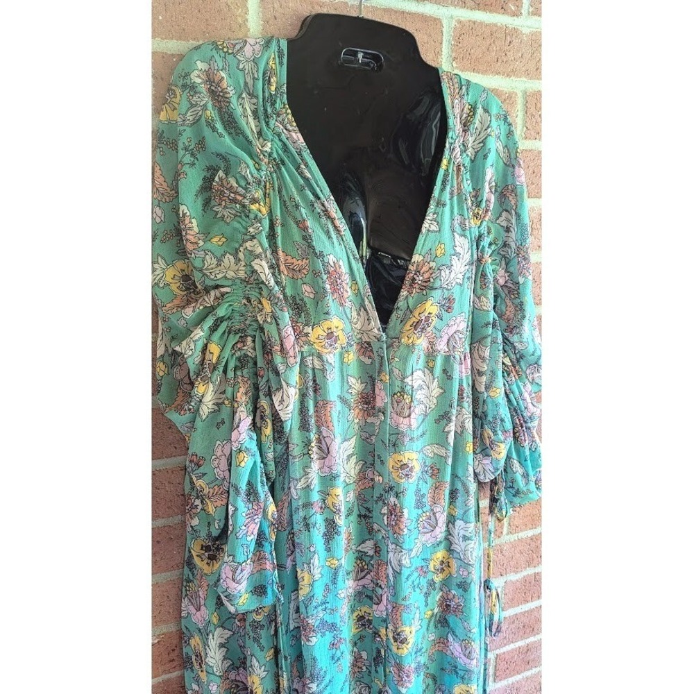 Free People Earthfolk Duster Dress M Flowy Button Runched Boho Cottagecore New - Picture 3 of 16